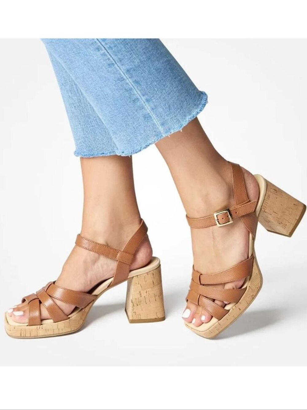 Paul Green SUPER SOFT Tina SANDALS Size 8 Brown Leather Cork Heel Comfy NEW $429